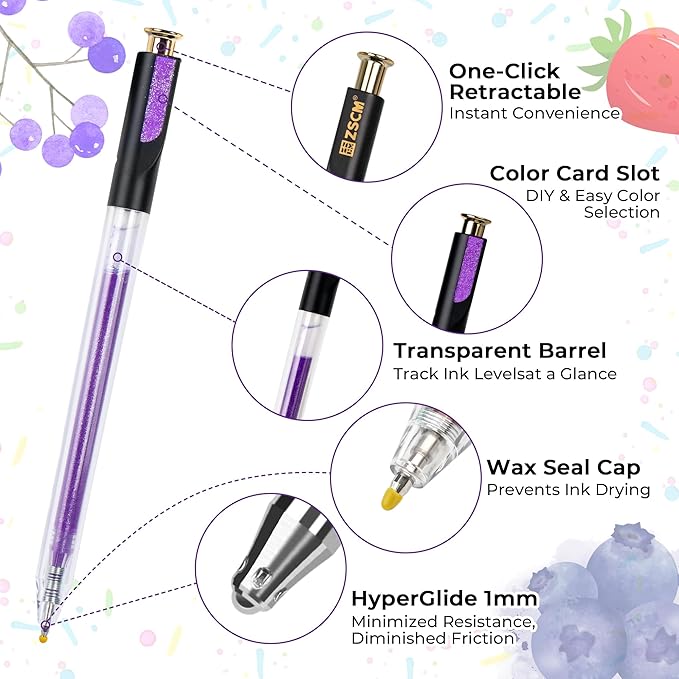 Retractable Gel Pen For Adult Coloring, 60 Colors Large Capacity Multicolor Gel Ink Pens, 1 mm Fine Point Smooth Writing Color Pen for Adult Coloring Book Note Taking Aesthetic Art Supplies