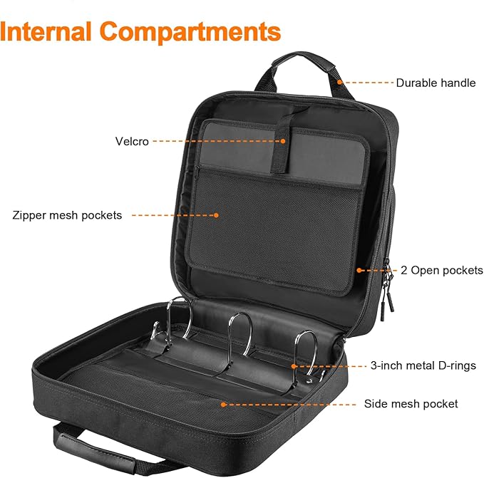4 Inch 3 Ring Zipper Binder D-Ring, Binder with Strap 800 Sheet Capacity & Multi-Pockets School and Office Organizer, Compatible with 13-Inch MacBook(Patent Design Black)