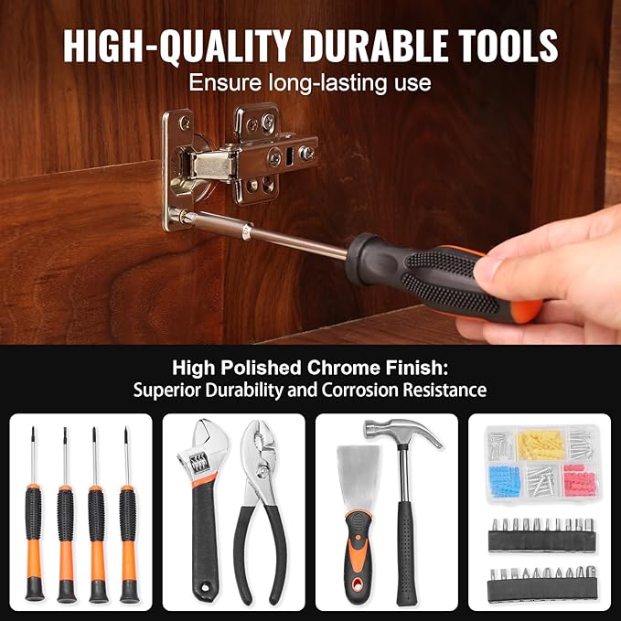 VEVOR Tool Kit, 96 Piece General Household Hand Tool Set, with Cordless Screwdriver and Portable Tool Storage Case, Steel, for Home Maintenance, DIY Projects, and Automotive Repair