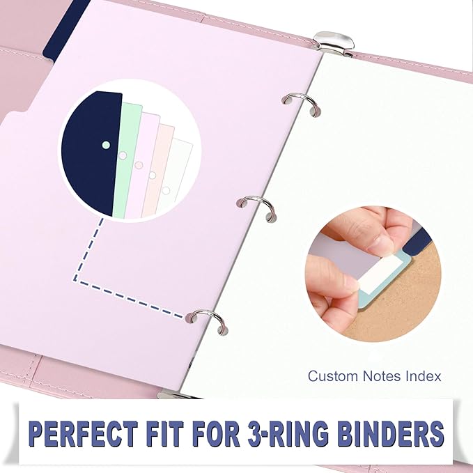 (5.5 x 8.5 inch) 5 Tab 3 Hole Punch Dividers with Tabs Disc Bound Dividers Junior Size discbound Notebook Accessories 5 Color for Office Meeting (10)