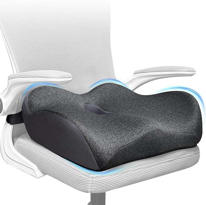 X Large Memory Foam Seat Cushions for Office Chairs, Long Sitting Pressure Relief Ergonomic Office Chair Cushion for Butt Coccyx Tailbone Sciatica, Car Seat Booster for Height (Smoky Gray)
