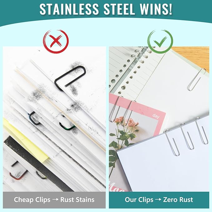 300 Pcs Large Paper Clips, 2 Inch Jumbo Paperclip, Stainless Steel Paper Clips Large, Silver Paperclips for Home, School, Office Supplies
