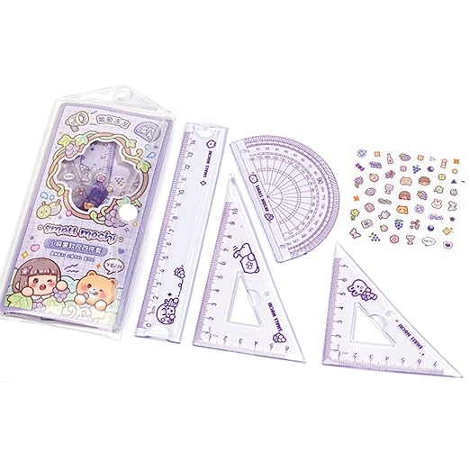 4 Pieces Purple Flexible Rulers Set 15cm Soft PVC Bendable Rulers Shatterproof Straight Ruler Triangle Ruler Straight Edge Protractor Math Geometry Tool Office School Supplies (Purple)