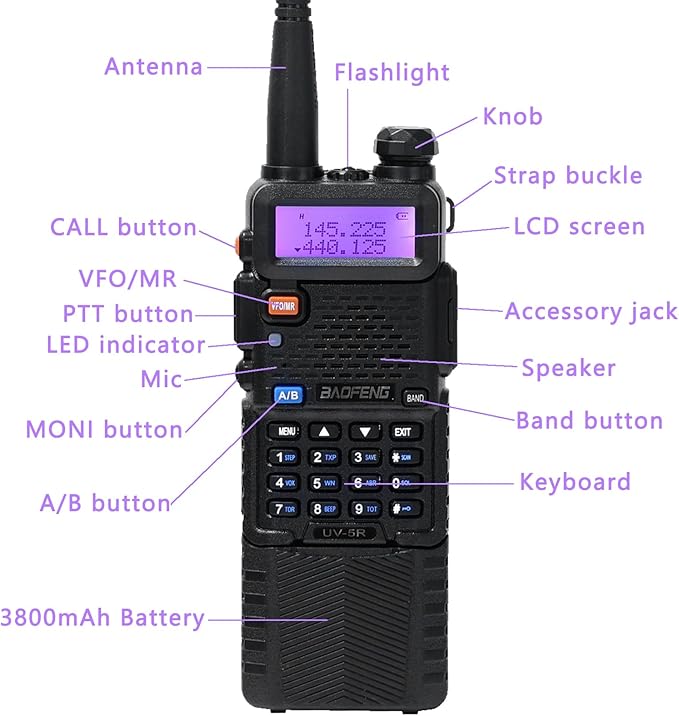 Baofeng UV-5R Dual Band Two Way Radio Handheld Ham Radio Long Range Walkie Talkies Pack of 6 for Hiking Camping Hunting Skiing Trip(Black) with 8W 3800mAh Battery