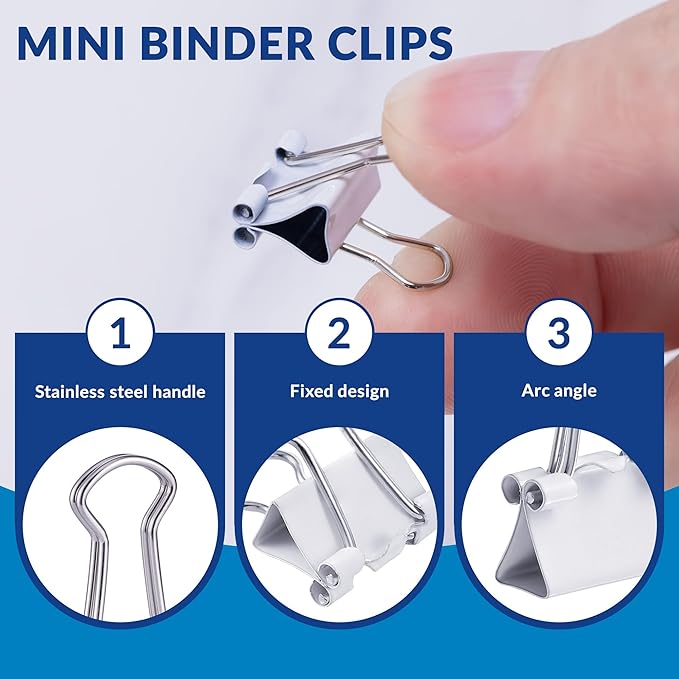 200pcs Paper Clips Binder Clips and Push Pins Set, Mini Clips and Thumb Tacks for Multipurpose Document Organization (White)