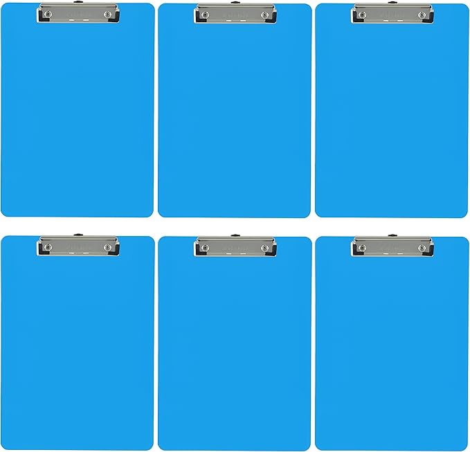 Trade Quest Plastic Clipboard Opaque Color Letter Size Low Profile Clip (Pack of 6) (Light Blue)