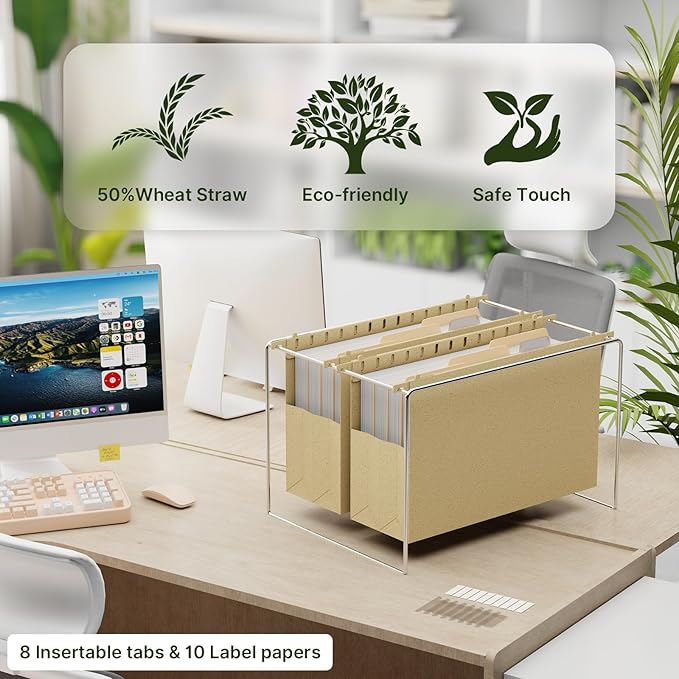XINGIA Wheat Straw Reinforced Hanging File Folders Legal Size,4 Inch Expansion File Organizer,6 Pack Extra Capacity File Cabinet Folders for Bulky Files,Medical Charts,Filing Folders Hanging with Tabs