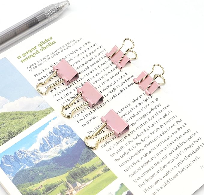YCVIORING Mini Binder Clips, 100 Pack, Light Pink, 15mm (5/8 inch), Office, Home, School, Crafts, Tempered Steel, Modern Style