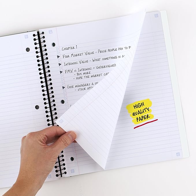 Five Star Advance Spiral Notebook + Study App, 5 Subject, College Ruled Paper, 8-1/2" x 11", 200 Sheets, Spiral Guard, Movable Tabbed Dividers, White (73154)