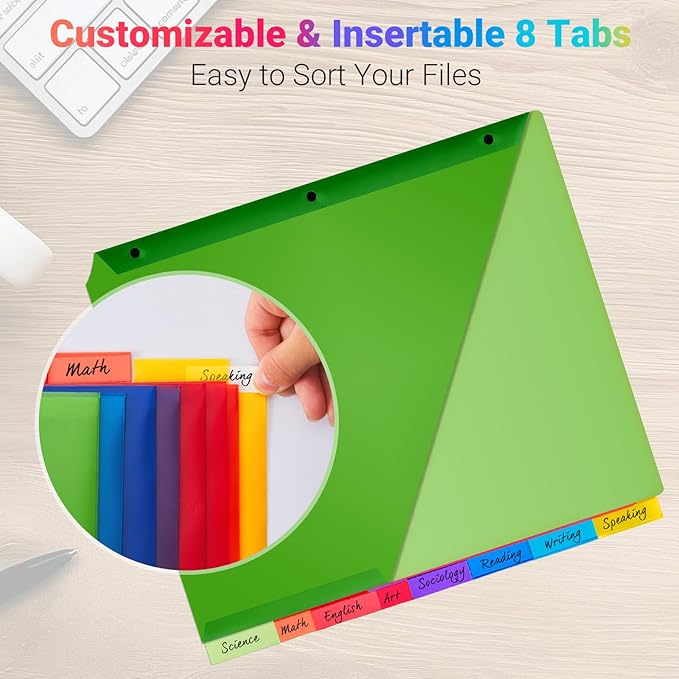 8-Tab Dividers for 3-Ring Binders, 16 Counts 3 Holes Index Dividers with 2 Pockets, Insertable 8 Tabs Binder Divider for 1/2''/1''/2''/3'' inch Binders, 8 Colors (2)