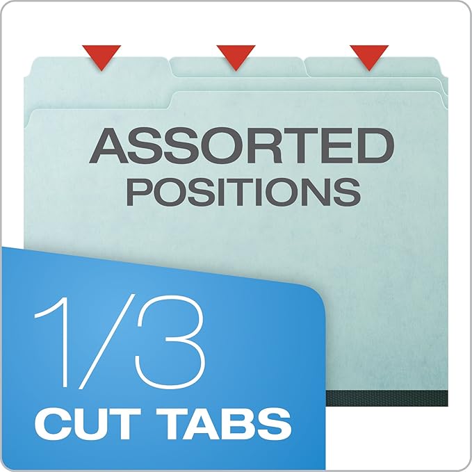 Pendaflex 1" Expansion Pressboard File Folders with 1/3 Cut Tab, Letter, Blue, 25/Box (9200T 1/3)