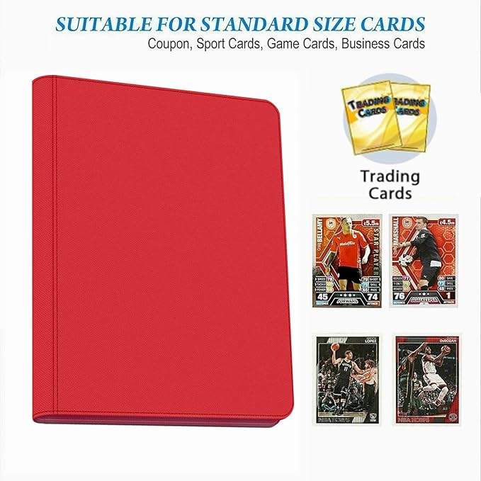 Premium 9-Pocket Zippered Trading Card Binder, 540 Pockets Double-Sided Side-Loading Card Organizer Album, PU Leather Card Holder Protector for MTG, TCG, Sports Cards (Red)