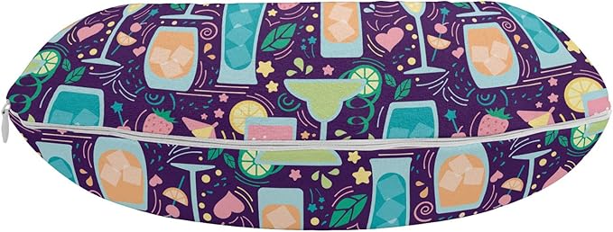 Ambesonne Celebration Travel Pillow Neck Rest, Cocktail Glasses Champagne Wine Party Margarita Fruits Hearts Alcoholic, Memory Foam Traveling Accessory for Airplane and Car, 12", Teal