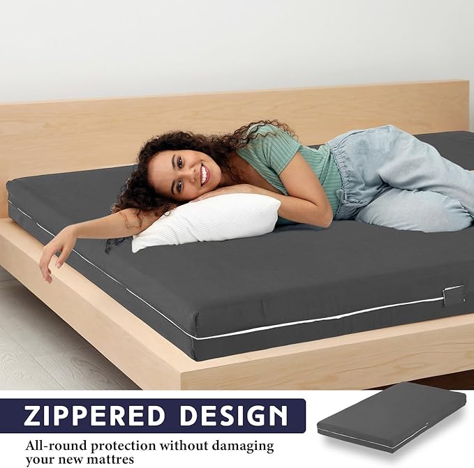 Zippered Mattress Fitted Protector Deep Mattress Encasement Soft Zipper Fitted Sheet Microfiber Bed Sheet Cover for Bed(Dark Gray,King,12-16in)