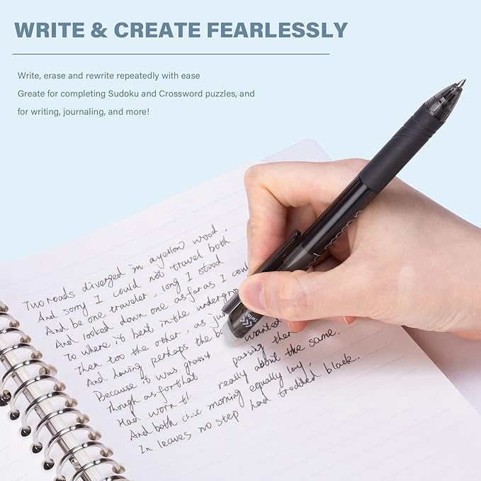 ParKoo Retractable Erasable Gel Pens, 20 Black Twist Pens, Fine Point 0.7 mm, Make Mistakes Disappear, Smooth Writing with Comfortable Grip for Journaling Drawing, Note-Taking