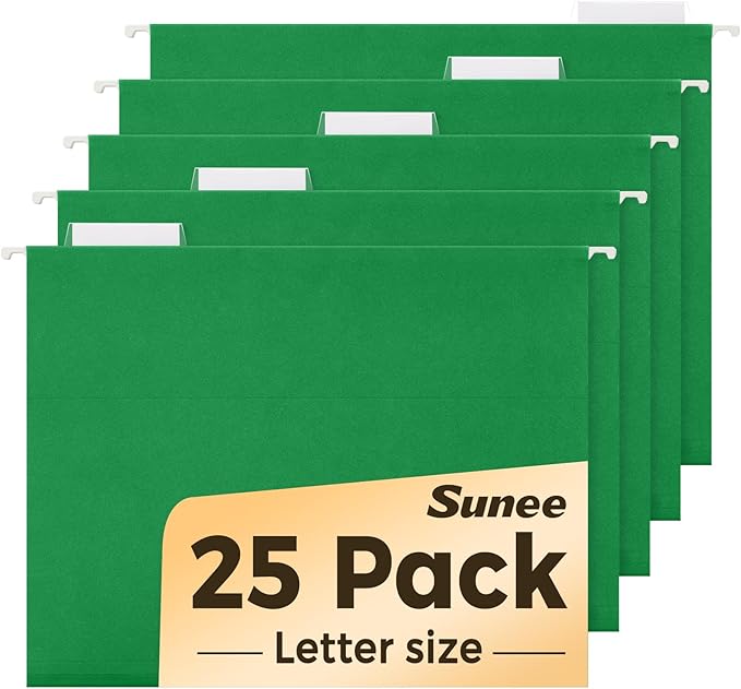 SUNEE Hanging File Folders, 25 Pack Letter Size Hanging File Folders with 1/5-Cut Tabs, Ideal for Home and Office Organization and Papers Classification,Light Green