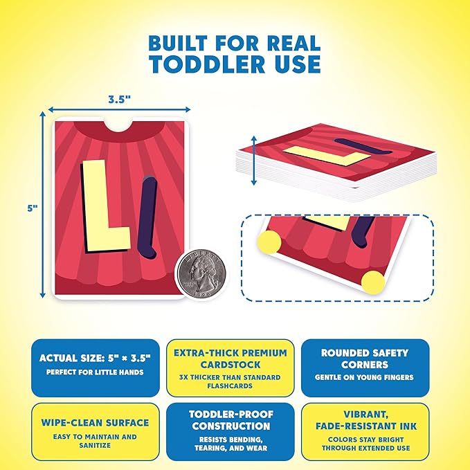 Kidrox Alphabet Flash Cards, ABC Learning Cards with Interactive Pull Tabs, English Cards Plus Spanish Translations