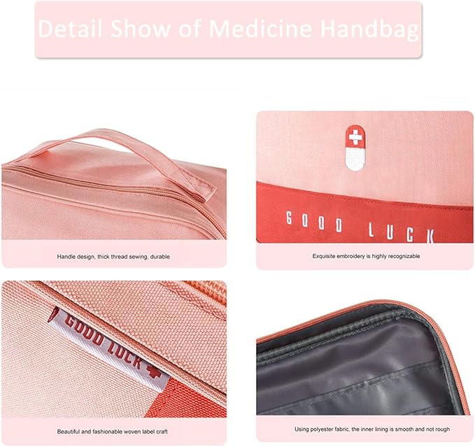 paerma Empty First Aid Bags Travel Medical Supplies Insulated Medicine Bag Convenient Safety Kit Suit for Family Outdoors Hiking Camping Car Office Workplace,Pink