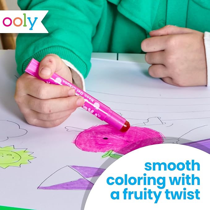 Ooly Scented Neon Gel Crayons, Set of 6 Twist Up Smooth Gliding Bright Colored Crayons, Highlighters for Notes, Crisp Green Apples Smell