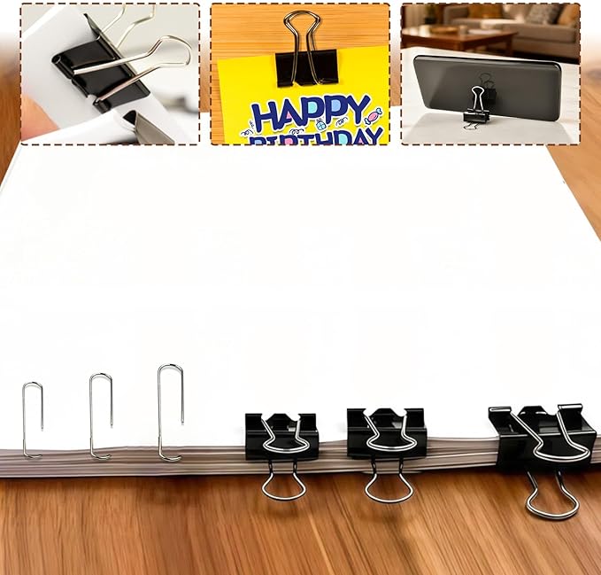 Binder and Paper Clips Set, 340 pcs Assorted Sizes in Container With Compartments - Silver Paper and Black Binder Clips for Home, School, Office Supplies