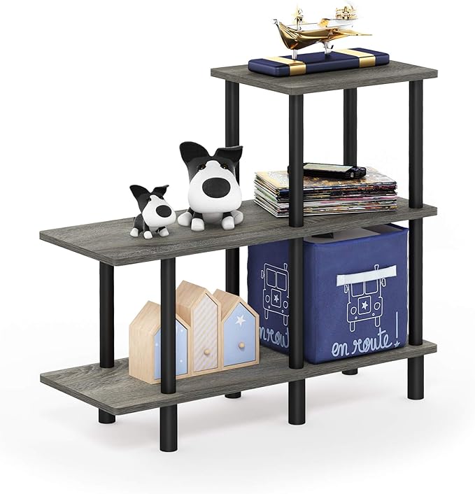 Furinno Turn-N-Tube 3-Tier Cube Ladder Shelf, French Oak Grey/Black