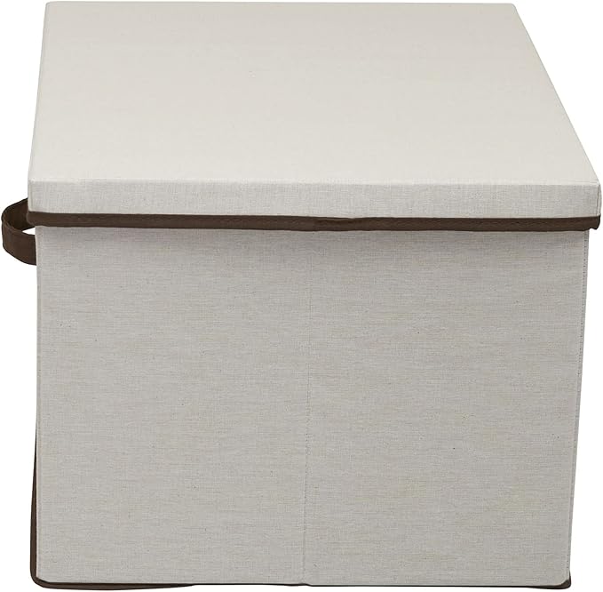 Household Essentials Wide Fabric Storage Bin with Lid, 18.5" W x 15" D, Wide-18.5", Natural and Brown
