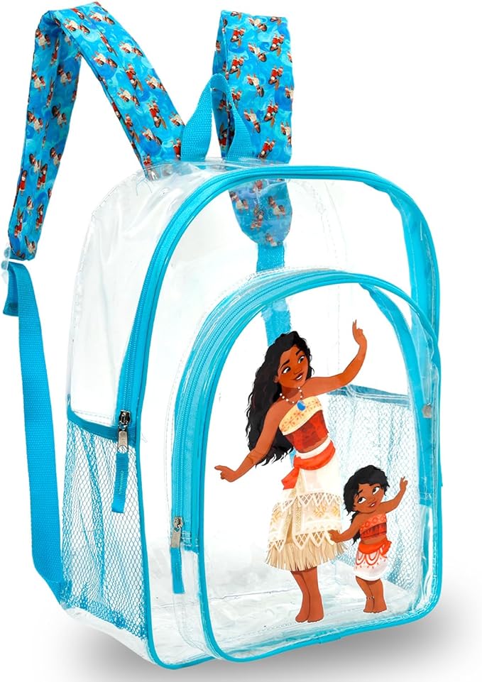 Disney Moana Clear Backpack with Lunch Box - Bundle with 16" Backpack for Girls, Lunch Bag, Water Bottle, Stickers, More | Transparent Moana School Bag for Kids School Supplies
