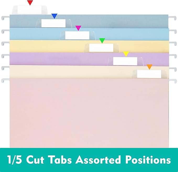 Zzrywuty Hanging File Folders, 12-Pack Letter Size Hanging File Folders with 1/5-Cut Tabs, Color File Folders Office Organizer for Filing Cabinet, Bulky Files & Medical Charts