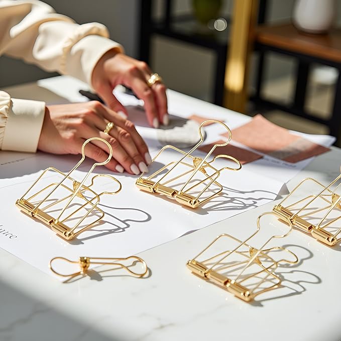 4Pcs Golden Hollow Out Long Tail Wire Binder Clips Paper Binder Clip Large 51mm Binder and Paper Clips Small in Size and Light in Weight,Clips, Clamps and Rings,Clips, Clamps and Rings