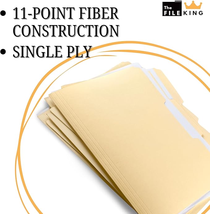 The File King 1/3 Cut File Folders Letter Size - 200 Bulk Pack | Manilla Folders 8.5 x 11 | Assorted 3 Tabs | Heavy Duty 11-Point Fiber | Made in USA | Undercut Front for Easy Labeling & Organization