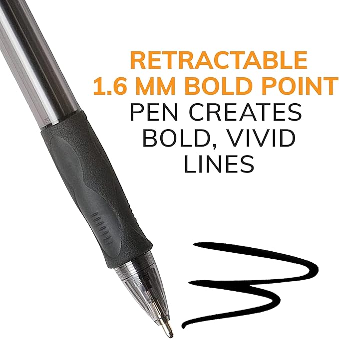 BIC Glide Bold Blue Ballpoint Pens, Bold Point (1.6mm), 12-Count Pack, Retractable Ballpoint Pens With Comfortable Full Grip