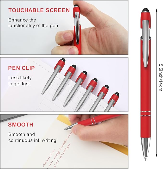 Red Gel Ink Pens, 12 Pcs, Fine Point, Smooth Writing, with Stylus Tips, 0.7 Mm, Office Desk Accessories, Motivational