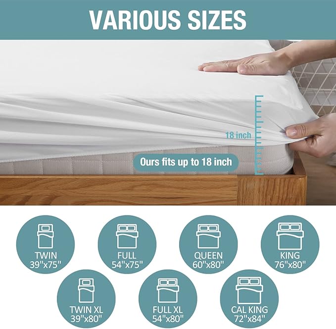 Bedecor Full XL Waterproof Mattress Protector,Soft Cotton Terry Fitted Cover for Pregnant Women and Incontinence, Fits 9-18 Inch Deep Pocket