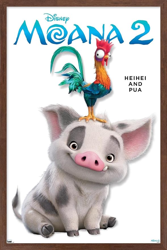 Disney Moana 2 - Heihei and Pua Feature Series Wall Poster, 22.4L" x 14.7W", Mahogany Framed Version
