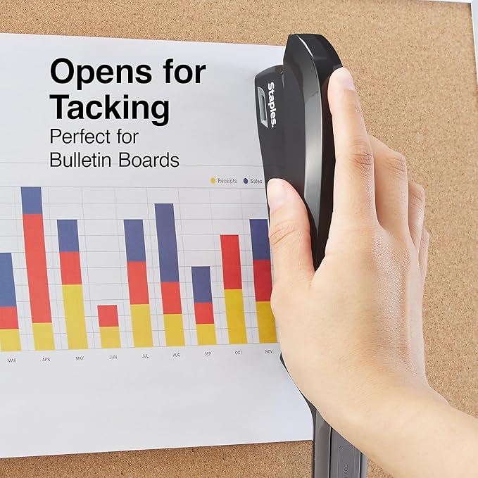 Staples One‑Touch Desktop Stapler, 20‑Sheet Capacity, Black – Easy‑Press Office Stapler