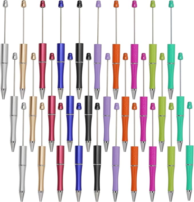 jiebor 30Pcs Beadable Pens Plastic Bead Ballpoint DIY Cute Cool Pens Black Ink for Women Men Bridal Graduation Gift Office Supplies