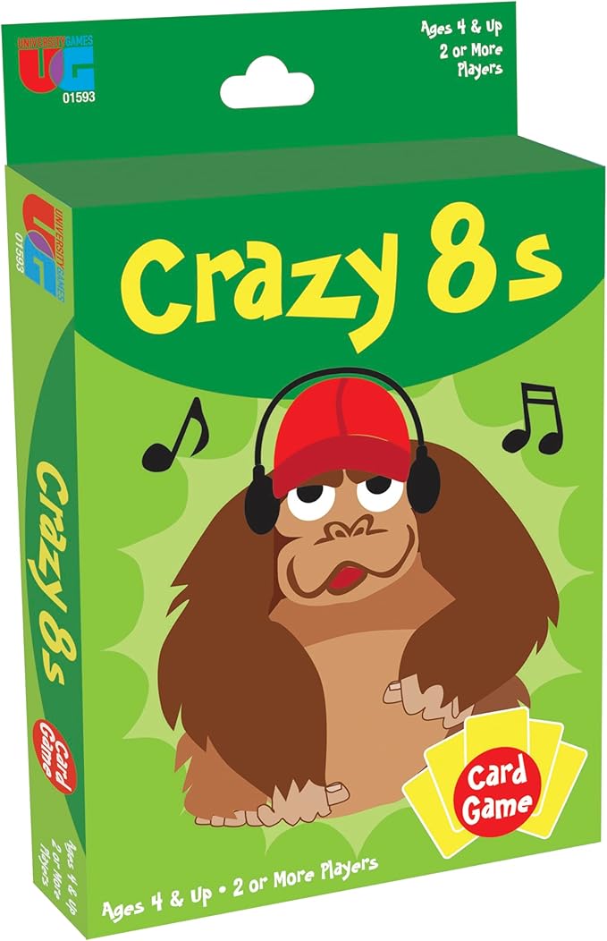 University Games Crazy 8s Card Game - Jumbo Size, Colorful Animal Cards for Kids Ages 4 and Up, Fun Family and Educational Game