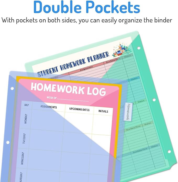Forvencer 8 Count Dividers with Two Pockets, 8 tabs Binder Dividers for 3 Ring Binder Organizer, Multicolor, 3 Sets