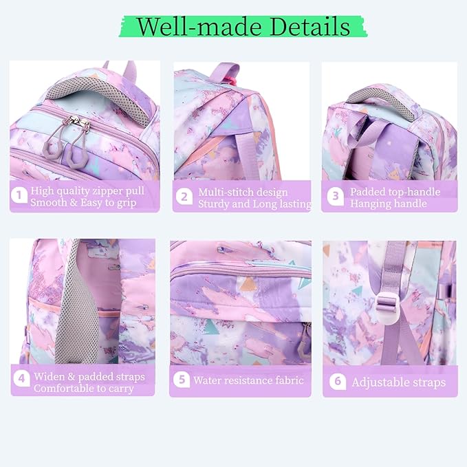 Backpack for Girls Kids Backpacks with Lunch Box Elementary Middle High School Backpacks Students Bookbag Set School Bags for Teens Girls (Black)