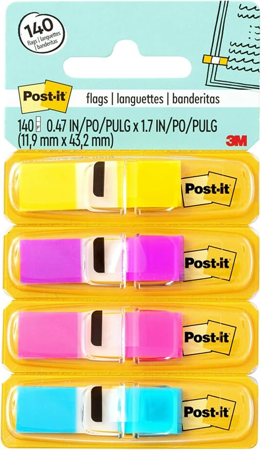 Post-it Flags Small Page Flags in Dispensers, 0.5 x 1.75, Four Colors, 35/Color, 4 Dispensers/Pack
