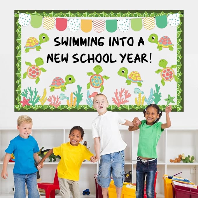 Sea Turtle Bulletin Board Set Ocean Cutout Classroom Decoration Summer Under The Sea Animal Border Wall Decor for Education Learning School Supplies