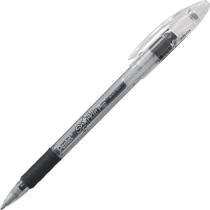 Pentel Sparkle Pop Metallic Gel Pen, (1.0mm) Bold Line, Black/Red Ink, Box of Pens (K91-DA)