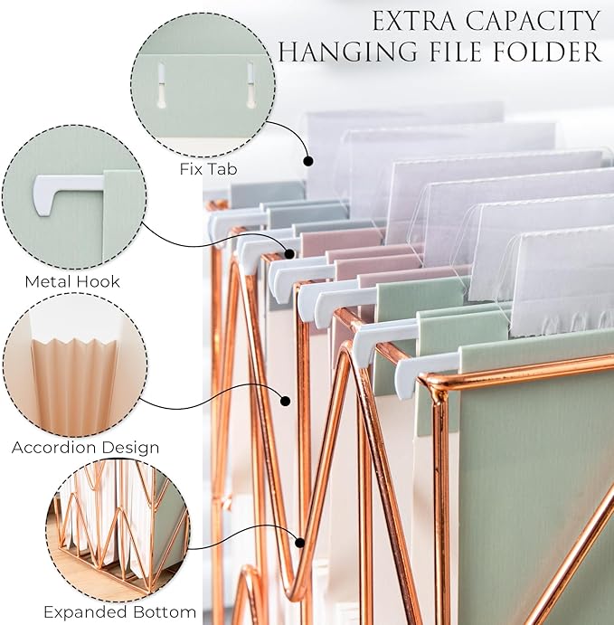 Y YOMA Letter Size - 6 Pack Extra Capacity Hanging File Folders Accordion Decorative Reinforced File Folder Cute Colored Expandable Folder for Office Home with 1/5-Cut Adjustable Tabs, Morandi Color