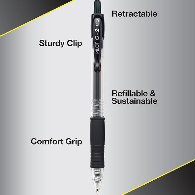 Pilot G2 Premium Gel Roller Pens, Extra Fine Point 0.5 mm, Gel Pens Black Ink, Pack of 12 - Ideal for School, Journaling & Office Writing