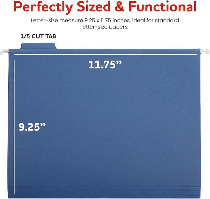 Blue Hanging File Folders – 8 Pack, Letter Size File Organization Folders for Home, Office, School & Filing Cabinets