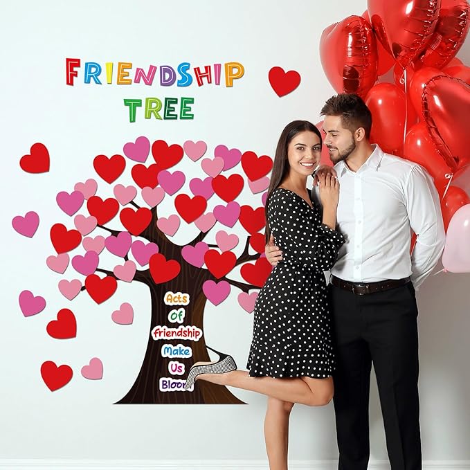 Pajean Valentines Day Bulletin Board Decorations Classroom Tree Bulletin Board Set Friends Tree Cutouts Happy Valentines Day Hearts Wall Decor for Elementary School Chalkboard Supplies