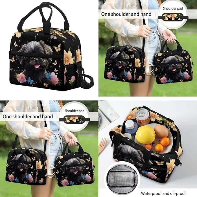 Pekingese Kids School Bookbag 3 in 1 Set for Boys Girls, Kids Backpack with Lunch Box Pencil Case, Lightweight Girls Backpack for Elementary Middle School, Black