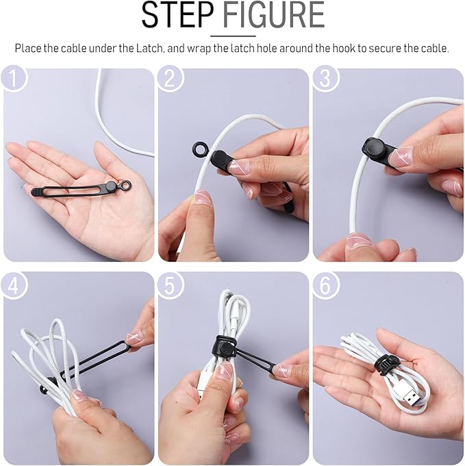 Nuanchu 40 Pcs Silicone Cable Ties Reusable Holder Adjustable Straps Multipurpose Charging Cable Organizer for Fastening Charging Cords Wires(4.17 Inch,Black, Gray)