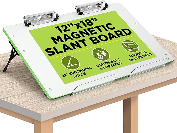 Visual Edge - Slant Board for Writing – Adjustable Magnetic Whiteboard & 22° Angle Ergonomic Desk for Reading, Writing, Drawing and Studying – Portable Tabletop Stand for Students and Teachers - Green