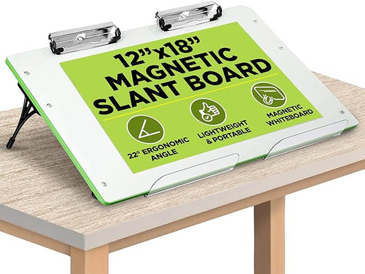 Visual Edge - Slant Board for Writing – Adjustable Magnetic Whiteboard & 22° Angle Ergonomic Desk for Reading, Writing, Drawing and Studying – Portable Tabletop Stand for Students and Teachers - Green